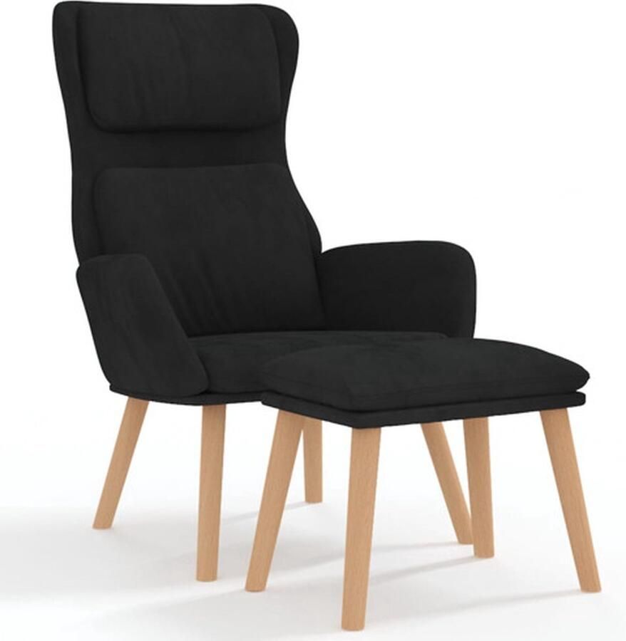 VidaXL Stijlvolle Zwarte Relaxstoel met Voetenbank Relaxfauteuil Fauteuil Loungestoel Zwarte Fauteuil Velvet Fauteuil