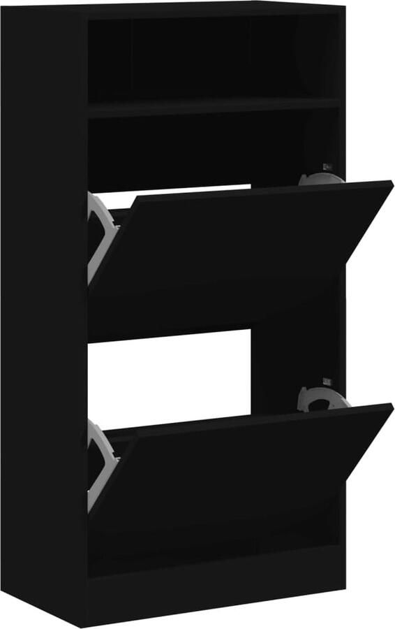 VidaXL Stijlvolle zwarte schoenenkast van bewerkt hout Schoenenrek Schoenenrekken Opbergrek Voor Schoenen Schoenenstellage