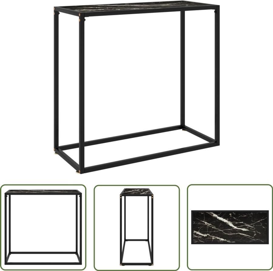 VidaXL Stijlvolle zwarte wandtafel van glas en staal Wandtafel Consoletafel Salontafel Modern Minimalistisch Zwart Glazen Tafel Metalen Onderstel Marmereffect