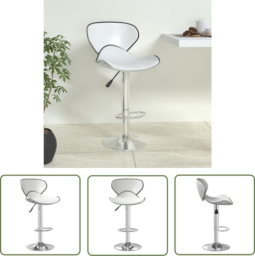 The Living Store Barkrukken 45.5 x 45 x (80 101) cm Wit Kunstleer Verchroomd Staal Barkruk Stoel Barstoelen Keukenmeubel Eetkamerstoel - Foto 2