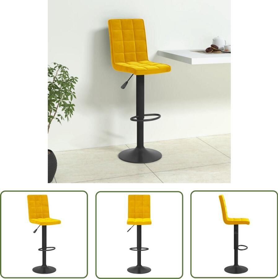 The Living Store Barkruk fluweel mosterdgeel Barkrukken Stoel Fluweel Mustard Geel Designstoelen