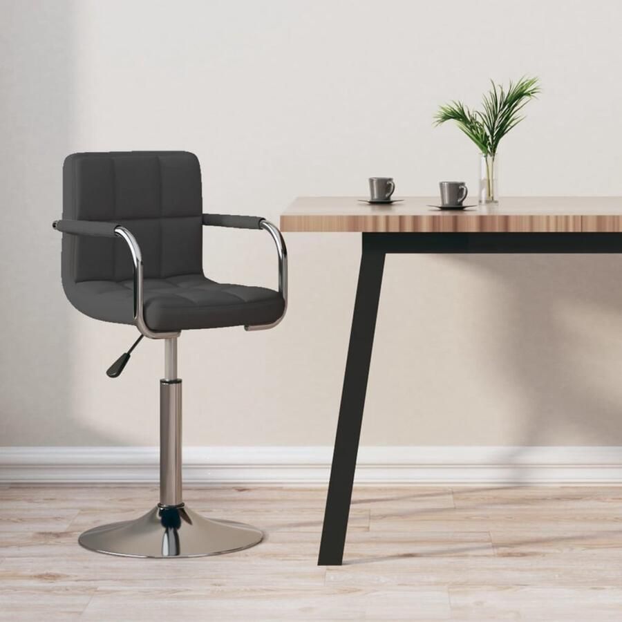 The Living Store Barkruk Donkergrijs Verchroomd Staal en Stof 360 Draaibaar Met Armleuningen Hoogte Verstelbaar 48x47x(71-85.5)cm Barstoel Stoel Barkruk Eetkamerstoelen Lounge Stoel