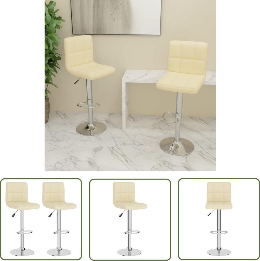 The Living Store Barkruk Barstoelen Afmetingen- 40 x 47 x (90 111) cm Kleur- crème Materiaal- stof en verchroomd staal Draaibaar 360Â° Barstoel Stoel Barkruk Eetkamerstoel Lounge Stoel