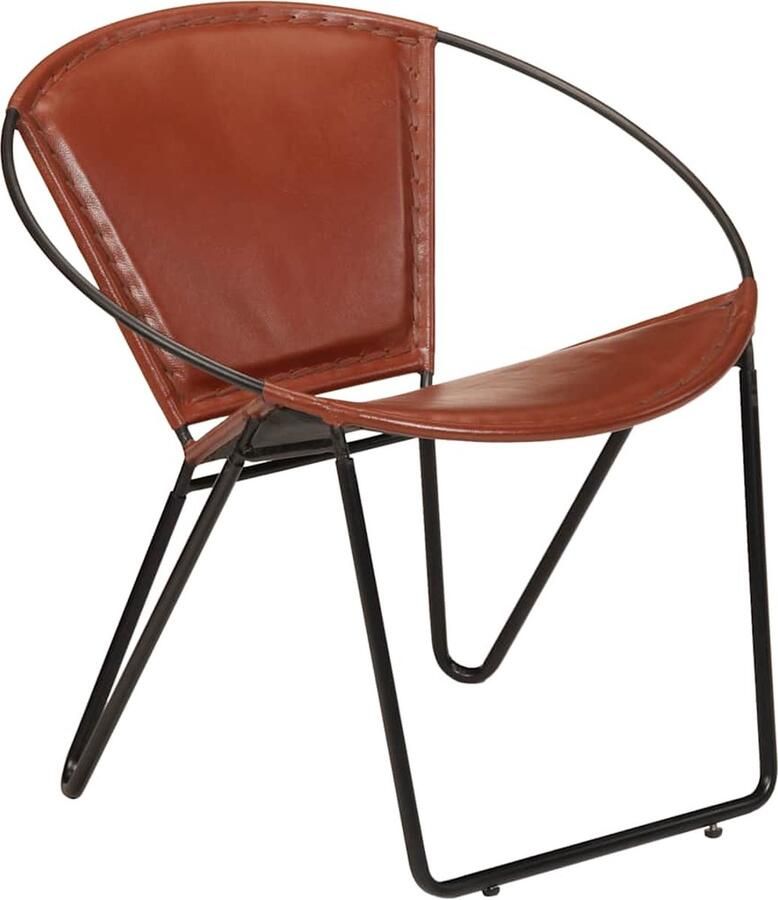 VidaXL Stoel Echt leer Bruin 69x69x69 cm Relaxfauteuil Lederen Fauteuil Bruine Fauteuil Ringvormige Fauteuil Vintage Fauteuil Retro Fauteuil - Foto 2