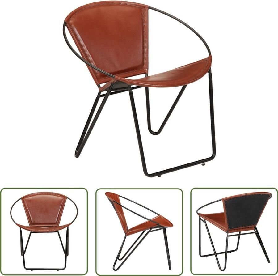VidaXL Stoel Echt leer Bruin 69x69x69 cm Relaxfauteuil Lederen Fauteuil Bruine Fauteuil Ringvormige Fauteuil Vintage Fauteuil Retro Fauteuil