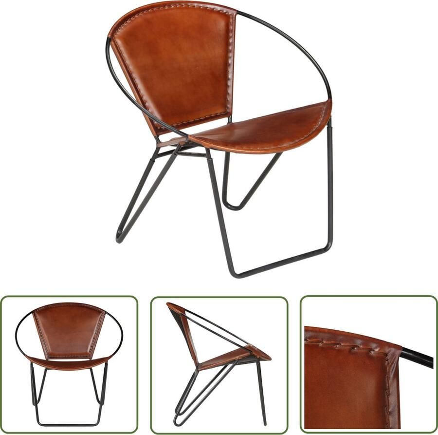 The Living Store Relaxstoel Bruin 69x69x69 cm Ringvormig Gepoedercoat Staal Uniek Leren Patroon Relaxfauteuil Lederen Fauteuil Bruine Fauteuil Vintage Fauteuil Lounge Stoel - Foto 2
