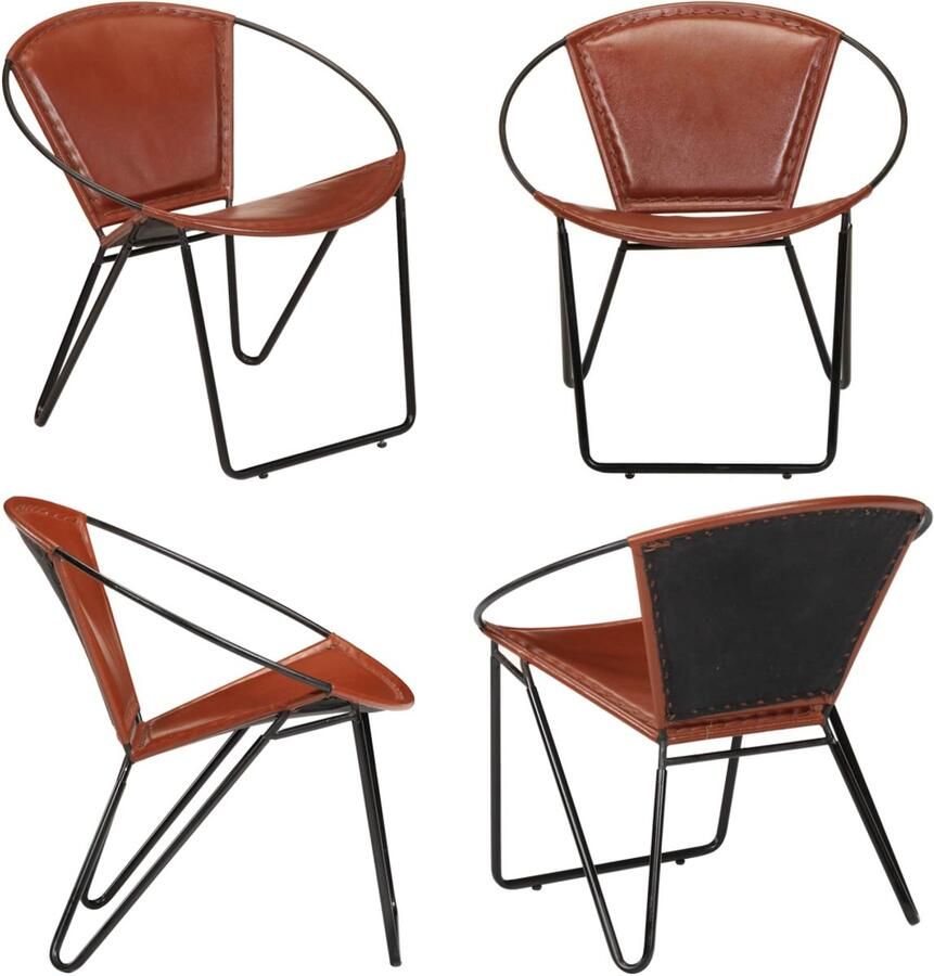 VidaXL Stoel echt leer bruin Stoel Stoelen Zitmeubel Zitmeubels