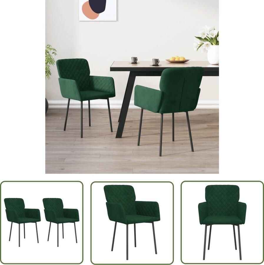 The Living Store Eetkamerstoelen 2 st fluweel donkergroen Eetkamerstoel Stoel Velvet Meubilair Donkere Kleuren Luxe Stoffen - Foto 2