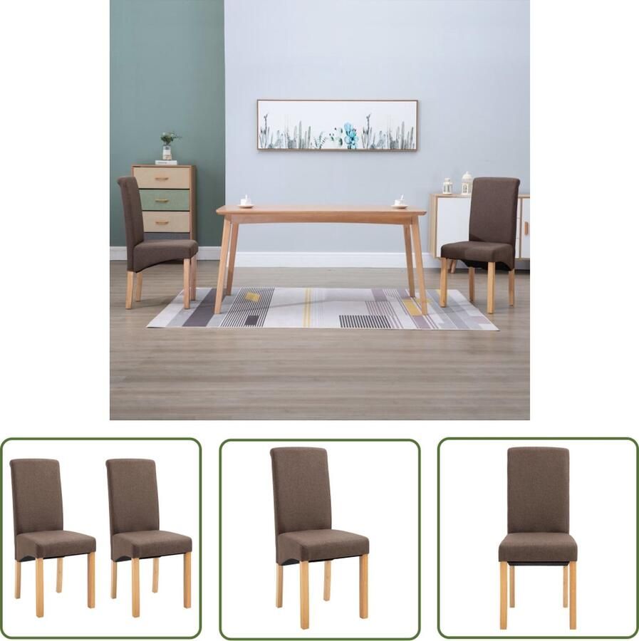 The Living Store Eetkamerstoelen 2 st stof bruin Eetkamerstoel Stoel Meubels Bruin Hout