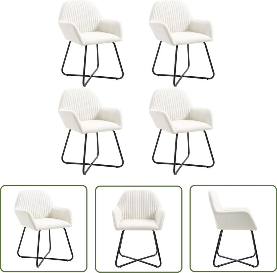 The Living Store Eetstoelen 4 Stuks Stof Crème 61 x 61 x 84 cm Eetkamerstoel Stoel Creme Kleur Designstoel Lounge Stoel - Foto 2