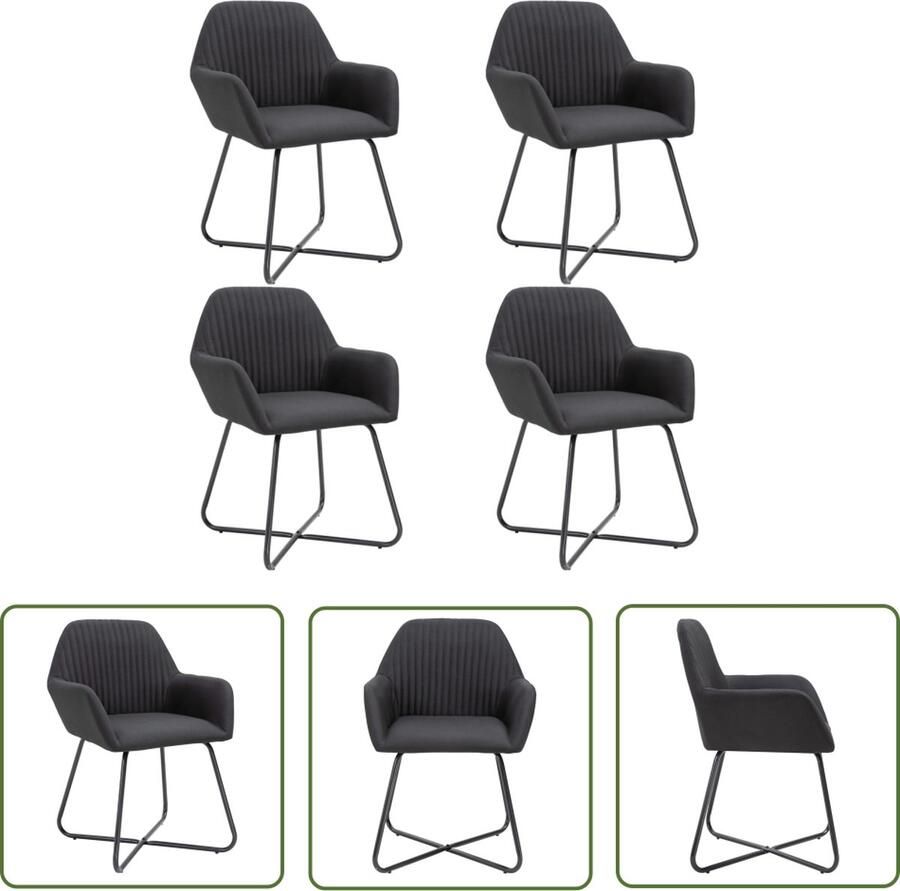 The Living Store Eetkamerstoelen 4 st stof zwart Eetkamerstoel Stoel Zwarte Stoel Moderne Stoel Comfortabele Stoel - Foto 2