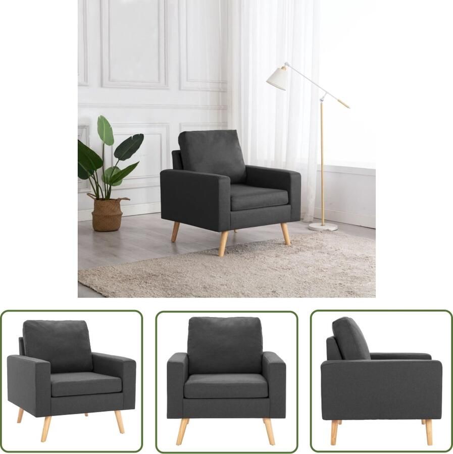 The Living Store Fauteuil niet gespecificeerd Stoelen Afmeting- 77 x 71 x 80 cm Kleur- donkergrijs Fauteuil Stoel Lounge Grijs Designstoel - Foto 2