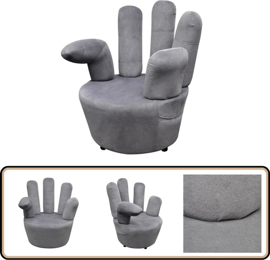 VidaXL Stoel Handvormig Fluweel Grijs Fluwelen Fauteuil Handvormige Stoel Grijze Stoel Lounge Stoel Trendy Stoel