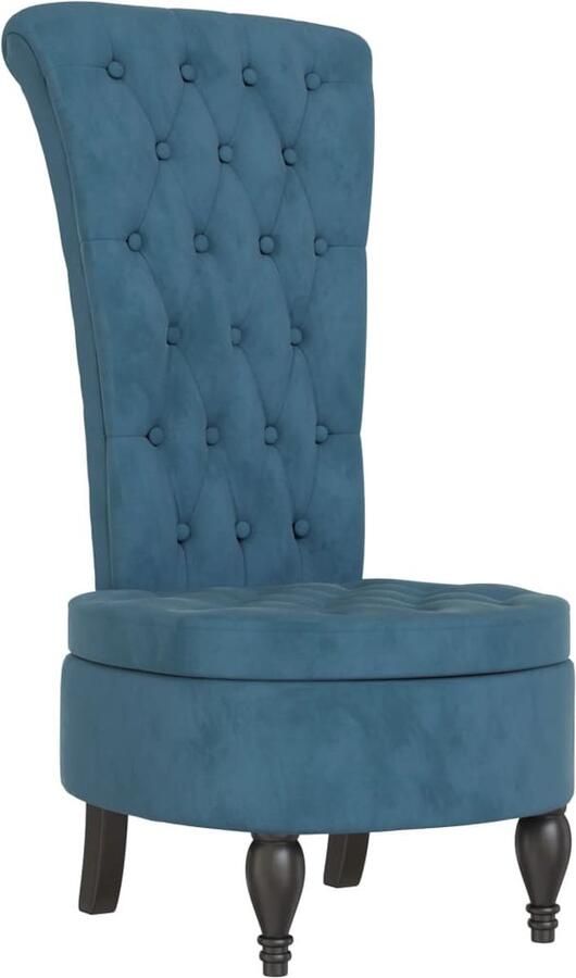 VidaXL Stoel hoge rugleuning met knopen fluweel blauw - Foto 2