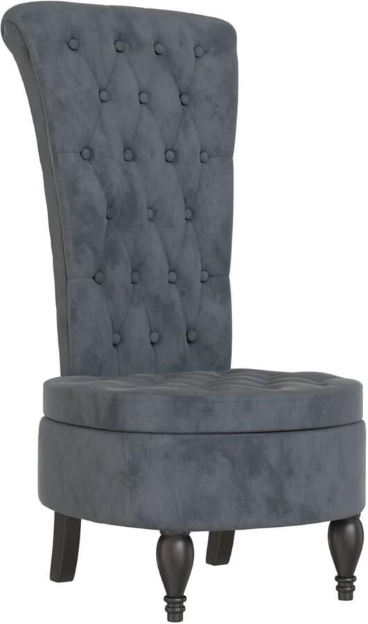 VidaXL Stoel hoge rugleuning met knopen fluweel donkergrijs - Foto 2