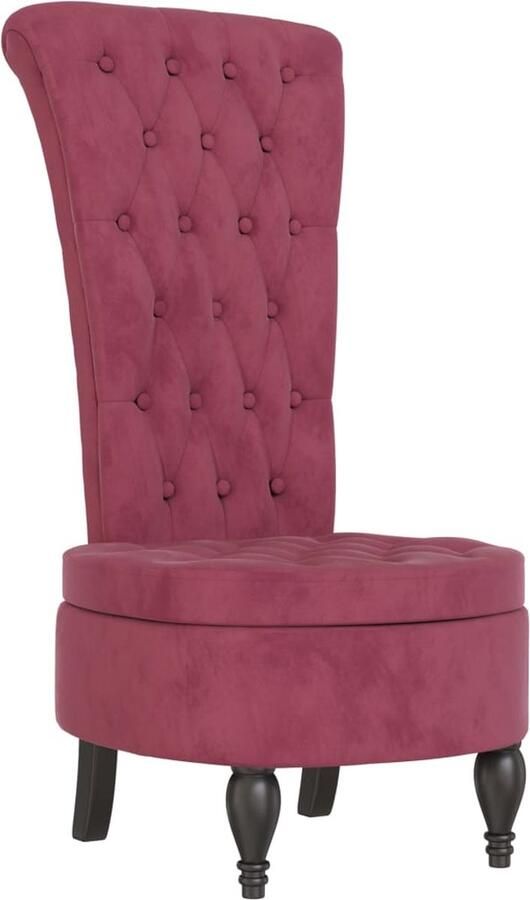 VidaXL Stoel hoge rugleuning met knopen fluweel wijnrood - Foto 2