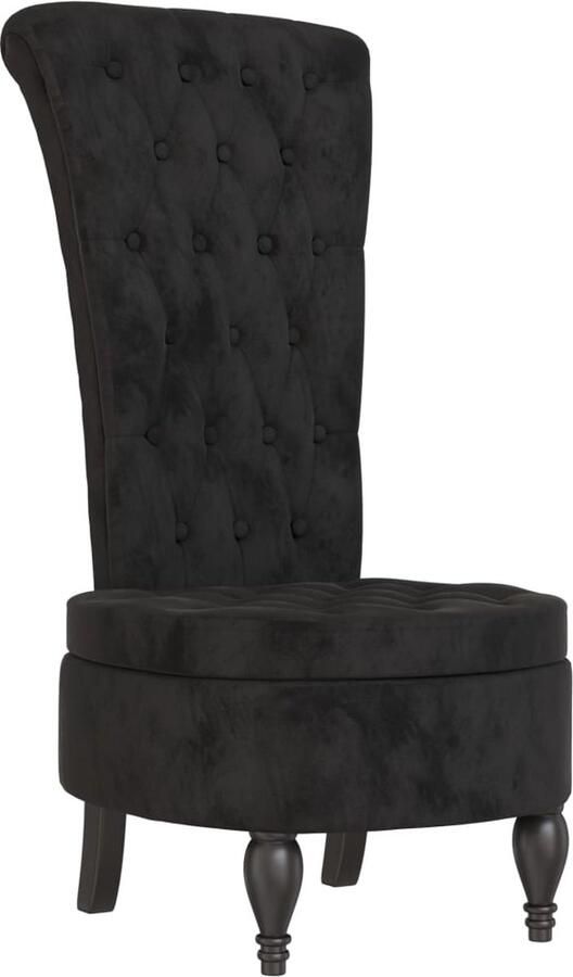 VidaXL Stoel hoge rugleuning met knopen fluweel zwart - Foto 2