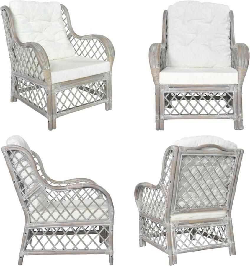 VidaXL Stoel met kussen natuurlijk rattan en linnen grijs Stoel Stoelen Natuurlijk Rattan Stoel Natuurlijk Rattan Stoelen