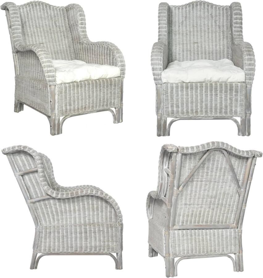 VidaXL Stoel met kussen natuurlijk rattan en linnen grijs Stoel Stoelen Natuurlijk Rattan Stoel Natuurlijk Rattan Stoelen