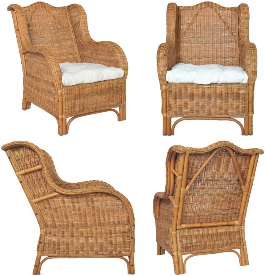 VidaXL Stoel met kussen natuurlijk rattan en linnen lichtbruin Stoel Stoelen Natuurlijk Rattan Stoel Natuurlijk Rattan Stoelen