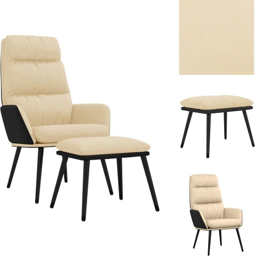 VidaXL Relaxstoel Met Voetenbank Relaxstoelen Met Voetenbanken Zetel Met Voetenbankje Relaxstoel met voetenbank stof en kunstleer crèmewit - Foto 2