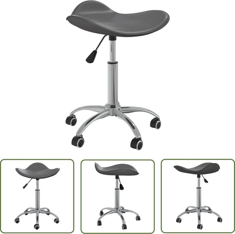 The Living Store Salonkruk x Grijs 44x44x(46-57) cm Verstelbaar Draaibaar Salonstoel Stoel Bureaustoel Kunstleer Grijs - Foto 2