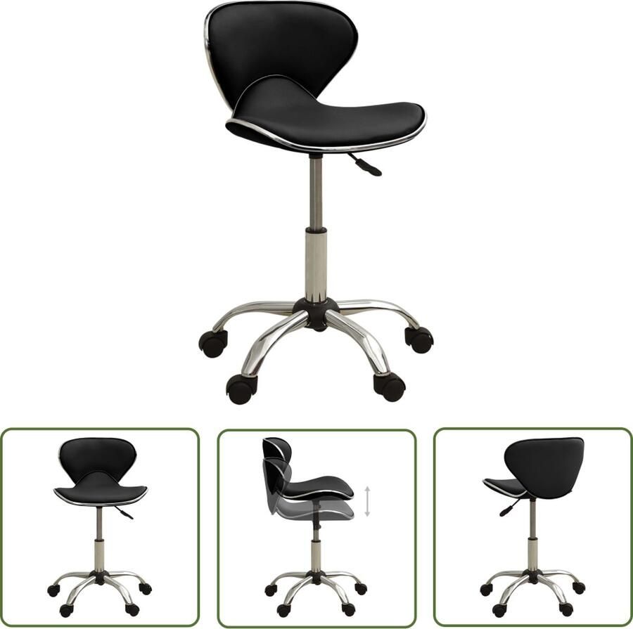 The Living Store Kantoorstoel Trendy Stoel 46.5x48.5 cm Zwart Kunstleer Kantoorstoel Bureaustolen Computerstoel Computerstellen Zwarte Stoel - Foto 2