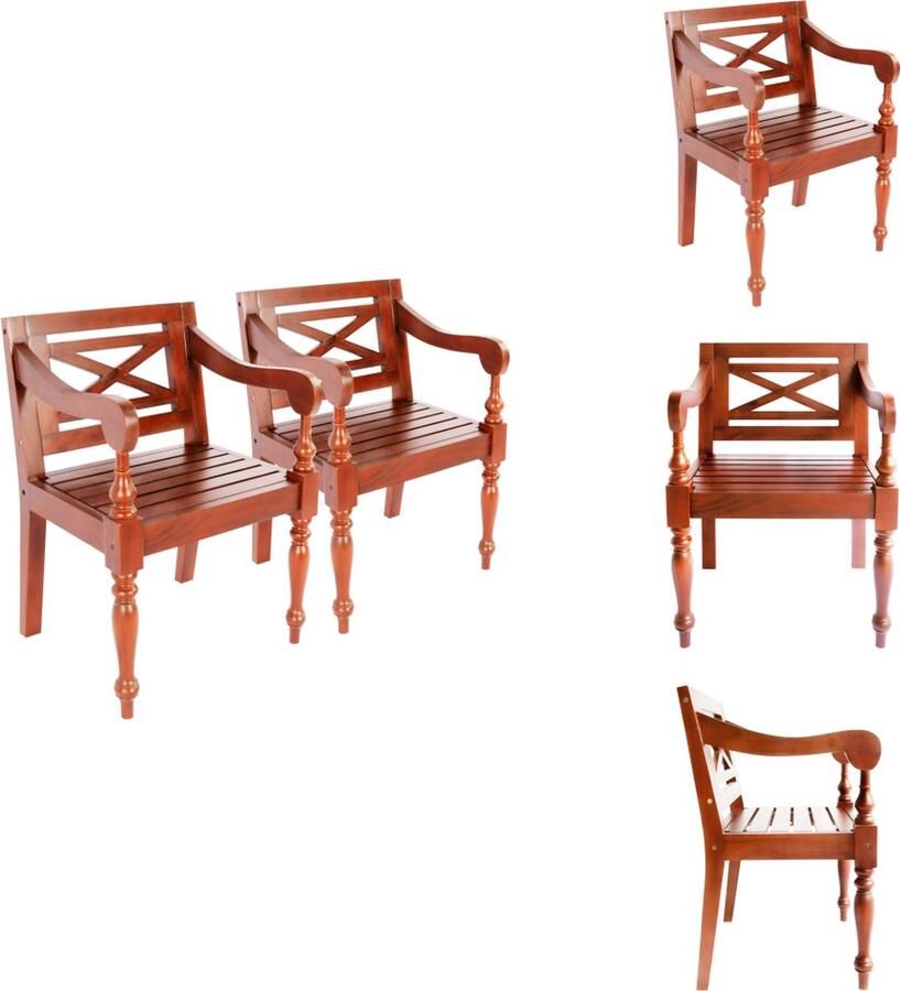 VidaXL Batavia Armstoelen Donkerbruin Massief Mahoniehout 58x50x82 cm Stijlvolle en Duurzame Keuze Eetkamerstoel