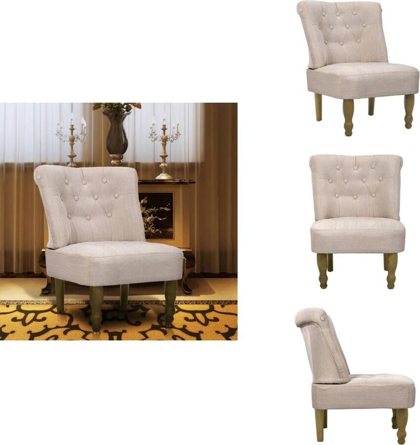 VidaXL Franse stoel Zitting 46x52 cm Crème Polyestermateriaal Massief houten poten Fauteuil