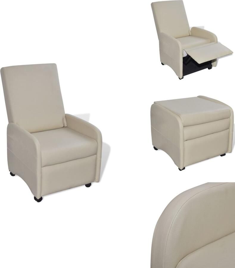 VidaXL Fauteuil Comfortabel Kunstleer Verstelbaar Wieltjes Crème 65 x 83 x 101 cm Fauteuil