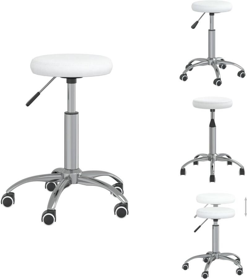VidaXL Massagekruk Salonkruk 31 x (42 54) cm Wit Kunstleer en verchroomd staal Fauteuil
