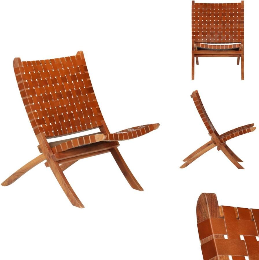 VidaXL Stoel Stoelen Zitmeubel Zitmeubels Klapstoel gekruiste strepen echt leer bruin