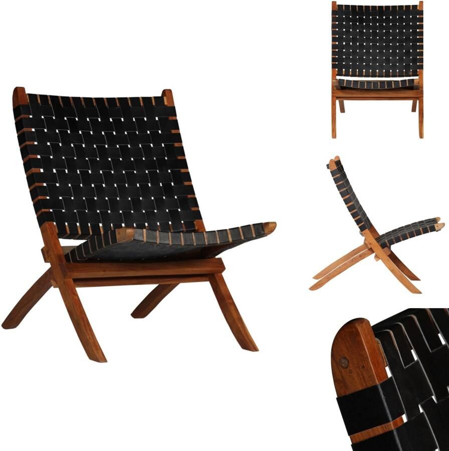 VidaXL Stoel Stoelen Zitmeubel Zitmeubels Klapstoel gekruiste strepen echt leer zwart