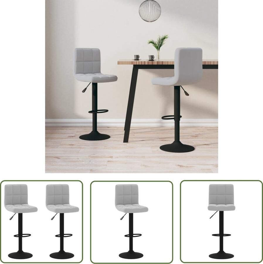 The Living Store Barkrukken fluweel lichtgrijs 40 x 47 x (90-111) cm draaibaar gasveermechanisme Barkrukken Stoelen Eetkamerstoel Lounge Stoel Fluweel Meubels - Foto 2