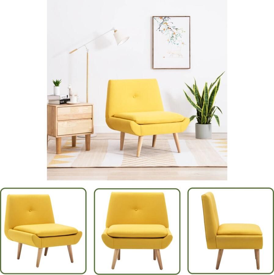 The Living Store fauteuil geel polyester 73x66x77 cm met rubberwood poten Fauteuil Stoelen Geel Velours Wonen - Foto 2