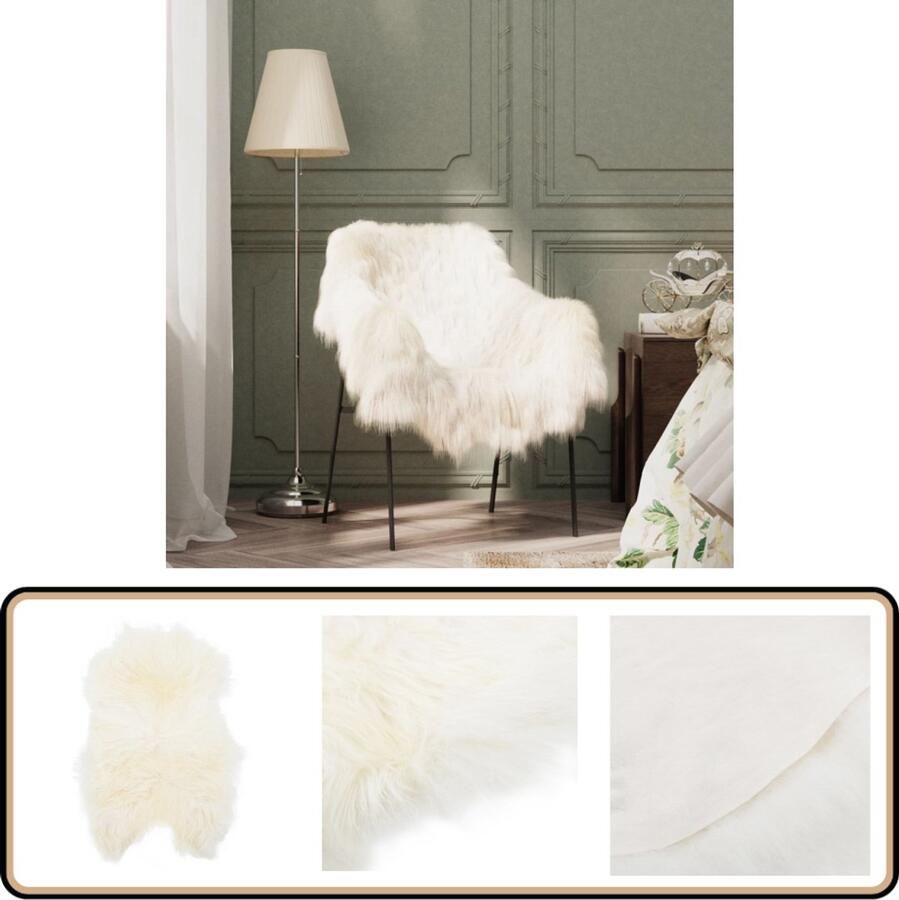 VidaXL Stoelhoes IJslander Schapenvacht crème 70x110 cm Schapenvacht Stoelhoes Huiskamerdecoratie Lounge Decoratie Vloerkleden Winter Accessoires Cozy Home Design Meubilair Vintage Look Lederlook