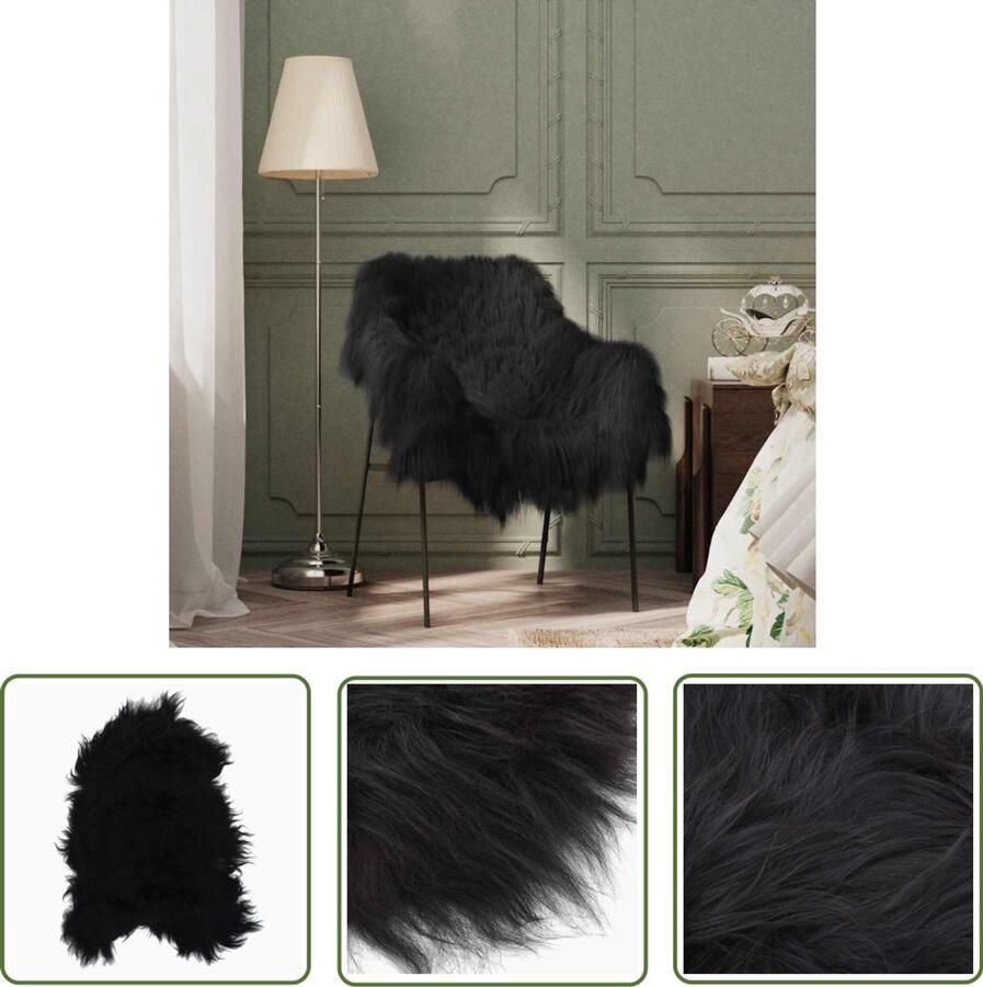 The Living Store IJslander schapenvacht Stoel 60-70 x 90-110 cm Zwart Schapenvacht Stoelhoes Woondecoratie Lounge Accessoires Vloerkleden
