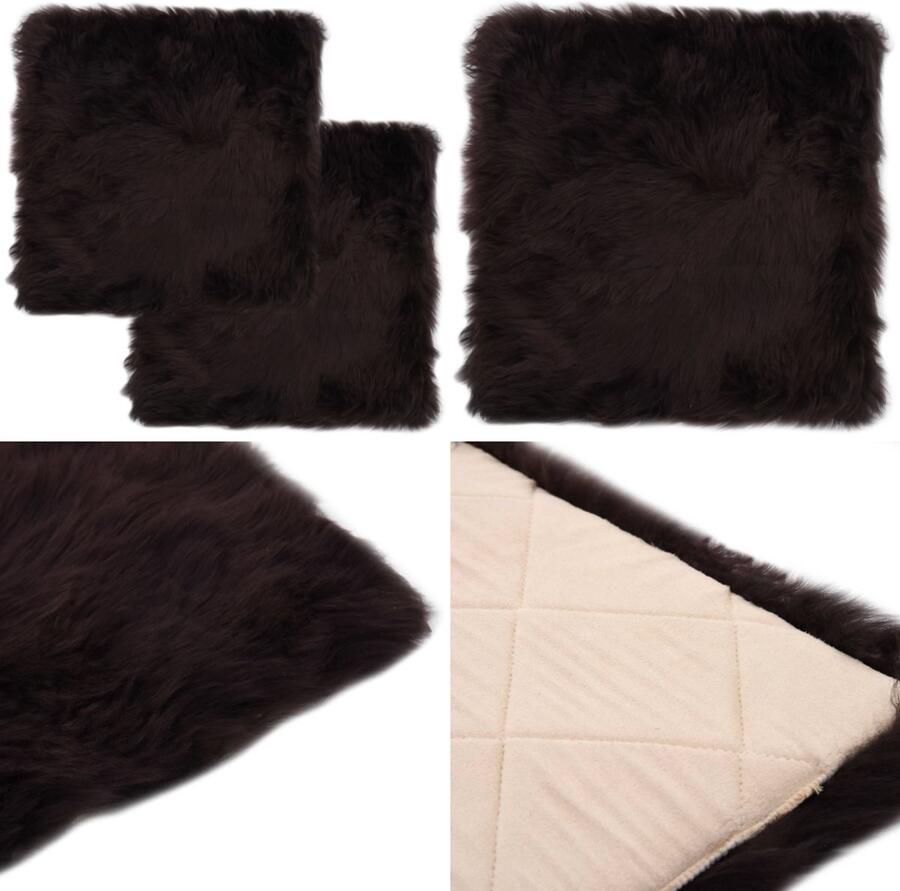 VidaXL Stoelkussens 2 st 40x40 cm echt schapenvacht bruin Stoelkussen Stoelkussens Stoel Kussen Stoel Kussens