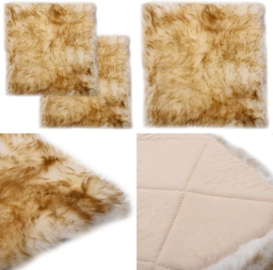 VidaXL Stoelkussens 2 st 40x40 cm echt schapenvacht gemêleerd bruin Stoelkussen Stoelkussens Stoel Kussen Stoel Kussens
