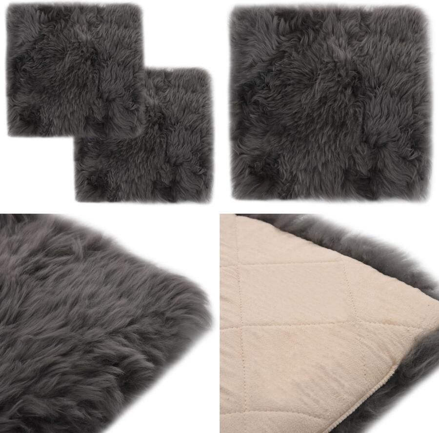 VidaXL Stoelkussens 2 st 40x40 cm echt schapenvacht lichtgrijs Stoelkussen Stoelkussens Stoel Kussen Stoel Kussens