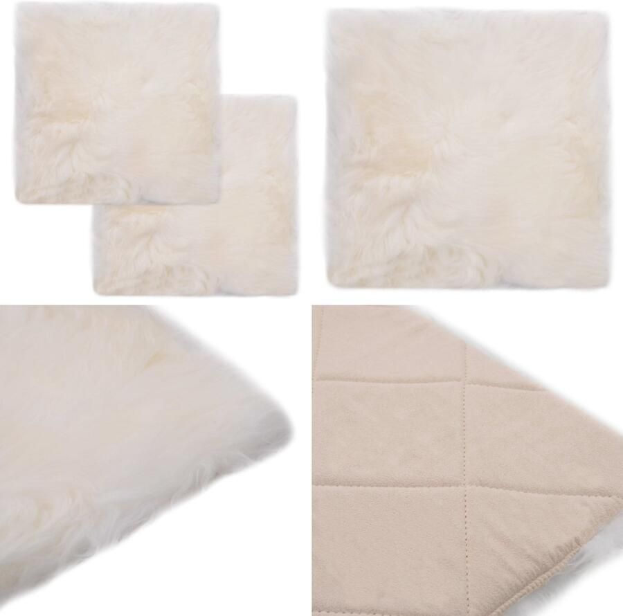 VidaXL Stoelkussens 2 st 40x40 cm echt schapenvacht wit Stoelkussen Stoelkussens Stoel Kussen Stoel Kussens