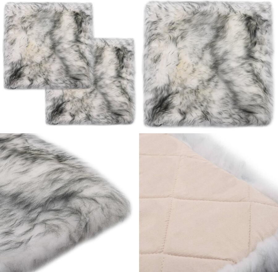 VidaXL Stoelkussens 2 st 40x40 cm schapenvacht gemêleerd donkergrijs Stoelkussen Stoelkussens Stoel Kussen Stoel Kussens