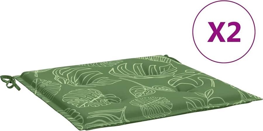 VidaXL Stoelkussens 2 st Bladpatroon 50x50x3 cm Stoelkussens Tuinstoel Terrasstoel Outdoordecoratie Comfort Waterafstotend Oxfordstof Groene Stoelkussens - Foto 2