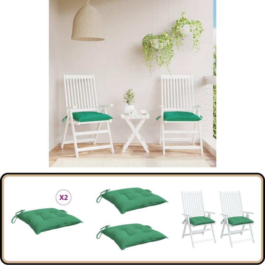 VidaXL Stoelkussens 2 st groen 40x40x7 cm Stoelkussens Tuinstoel Terrasstoel Outdoor Kussens Oxford Stof Waterdicht Groen