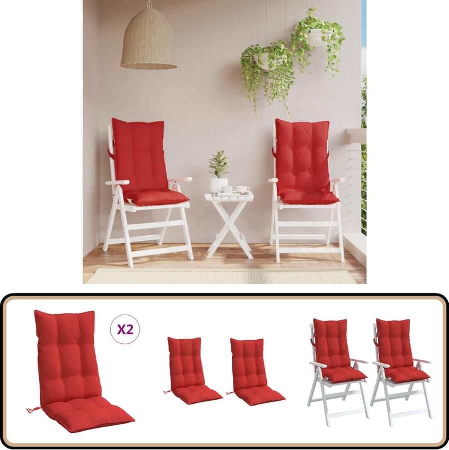 VidaXL Stoelkussens 2 st Hoge rug Rood Stoelkussens Oxford Stof Waterafstotend Tuinstoel Buitenkussens