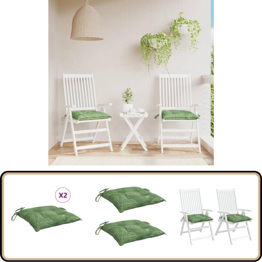 VidaXL Stoelkussens 2 stuks Bladpatroon 50x50x7 cm Stoelkussens Buitenkussens Tuinkussens Balkondecoratie Lounge Set