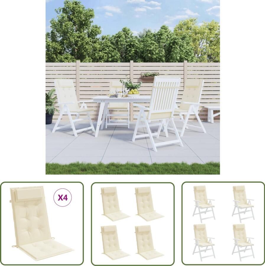 VidaXL Stoelkussens 4 st Hoge Rug Crème Stoelkussens Kussens Outdoor Kussens Tuinkussens Balkon Kussens Lounge Kussens Krukje Kussens Ergonomische Kussens Oxford Stof Creme Kleur