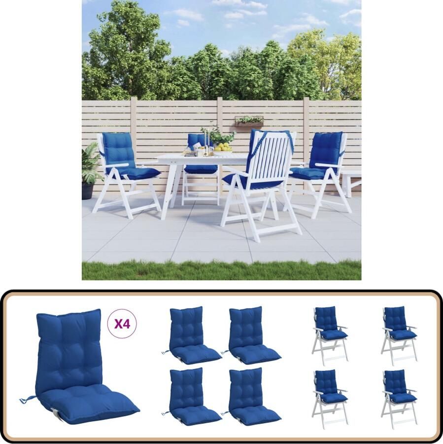 VidaXL Stoelkussens 4 st lage rug Oxford stof Blauw Stoelkussens Zitcushions Lounge Set Tuinkamer Balkondecoratie