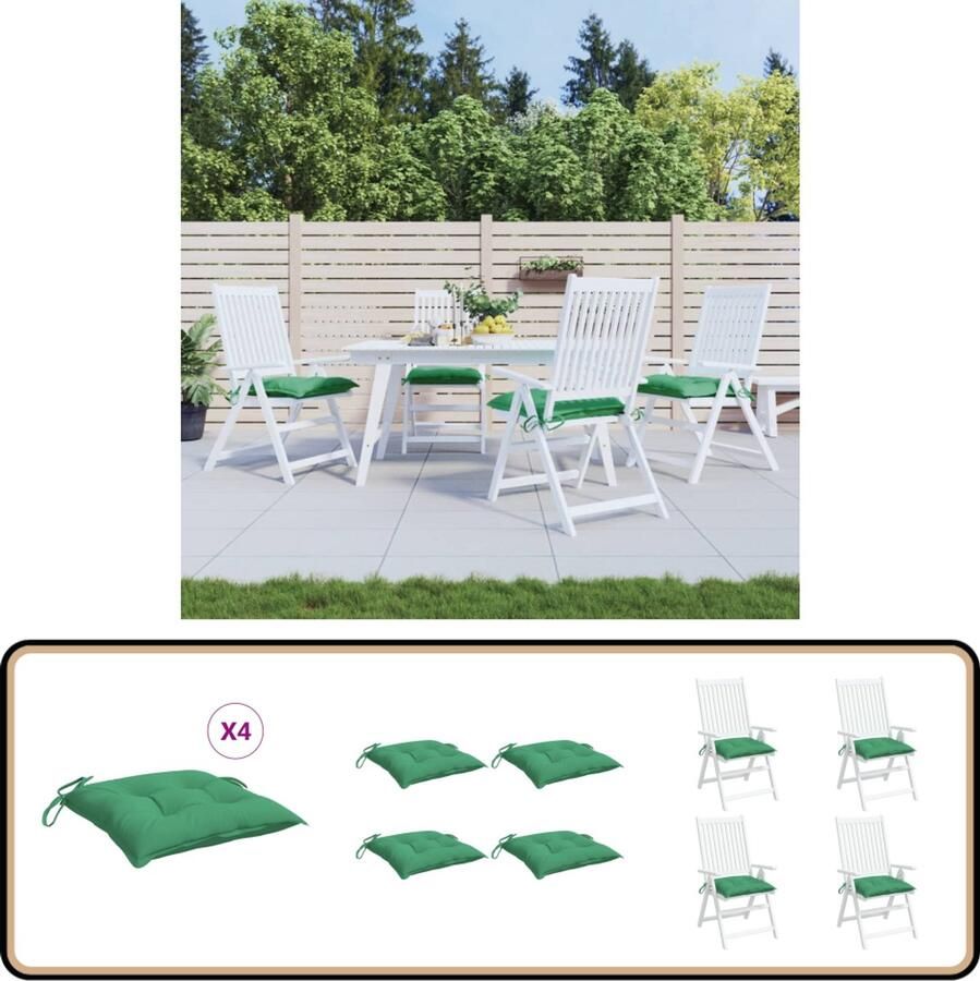 VidaXL Stoelkussens 4 stuks 40x40x7 cm Groen Stoelkussens Tuinstoel Terrasstoel Outdoor Kussens Groene Kussens Oxford Stof Waterafstotende Kussens Comfort Kussens