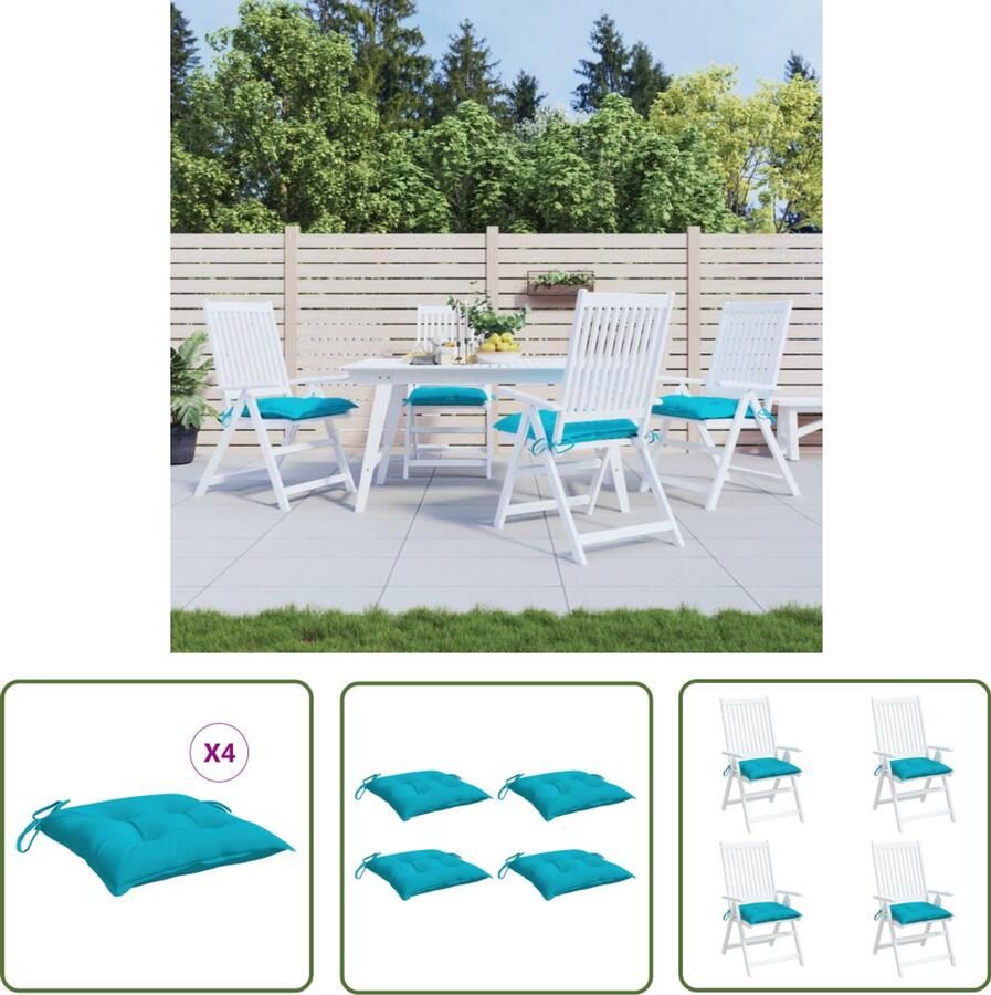 VidaXL Stoelkussens 4 stuks 40x40x7 cm Turquoise Stoelkussens Tuinstoel Terrasstoel Buitendecoratie Balkondecoratie Comfort Blauw